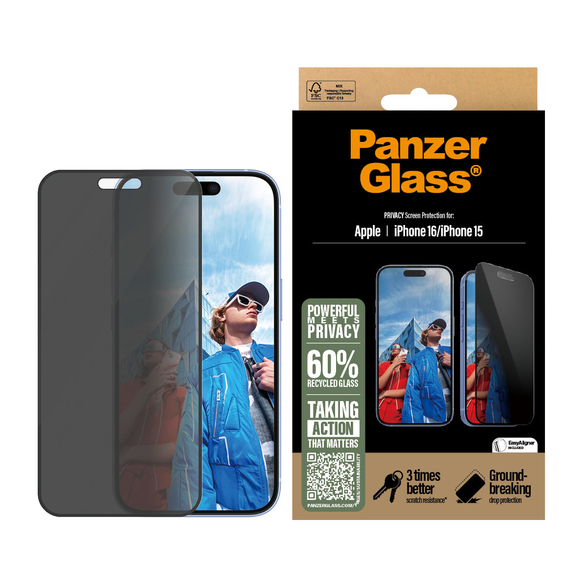 PanzerGlass Privacy Screen Protector, Ultra-Wide Fit for iPhone 16
