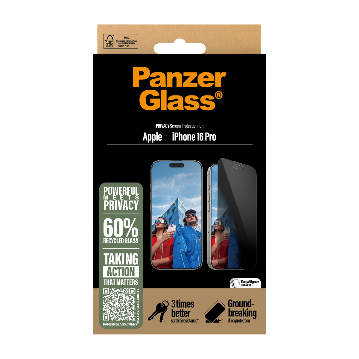 PanzerGlass Privacy Screen Protector, Ultra-Wide Fit for iPhone 16 Pro