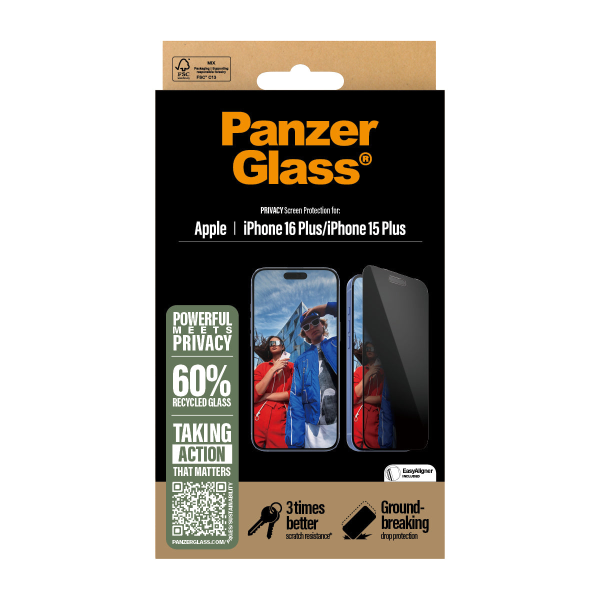 PanzerGlass Privacy Screen Protector, Ultra-Wide Fit for iPhone 16 Plus