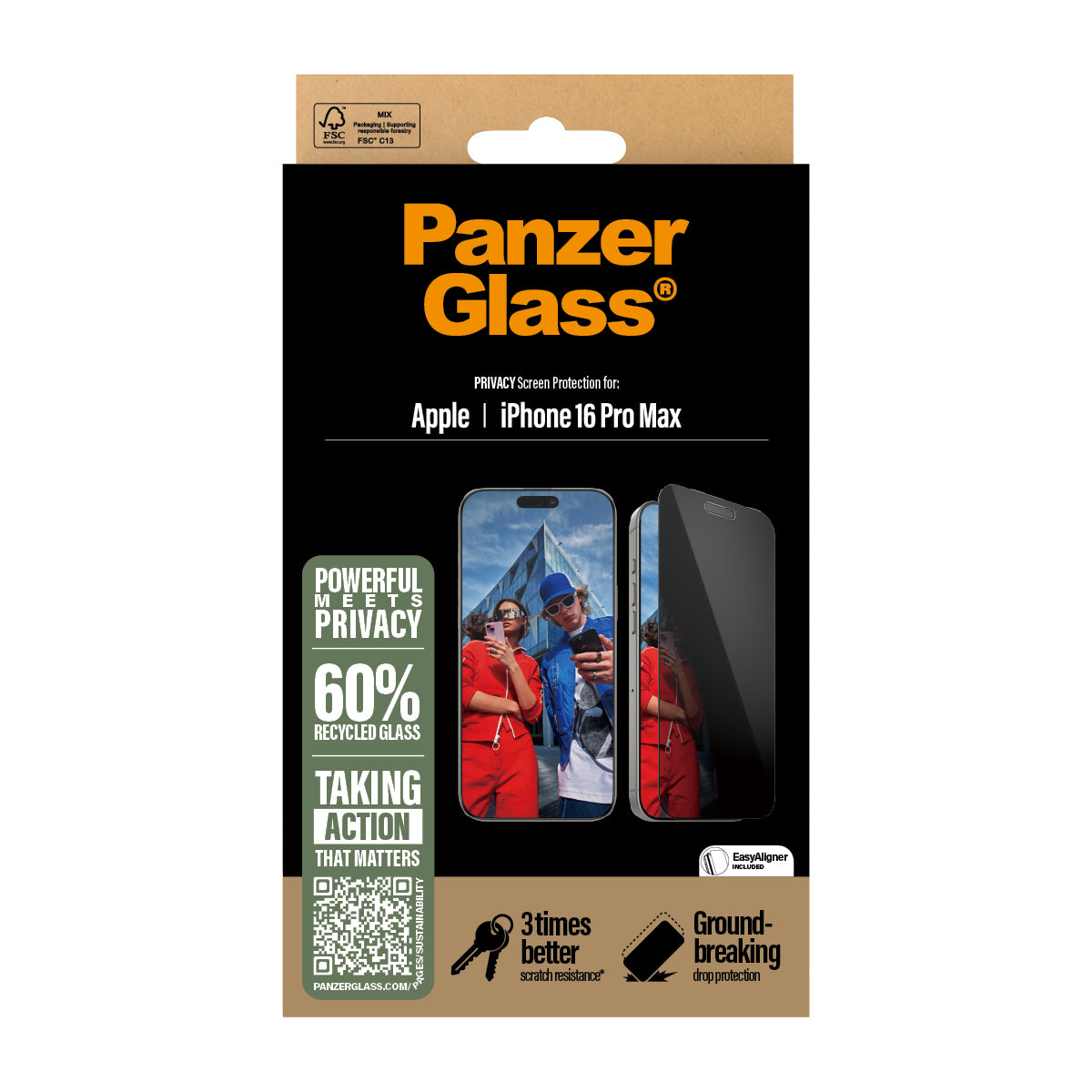 PanzerGlass Privacy Screen Protector, Ultra-Wide Fit for iPhone 16 Pro Max