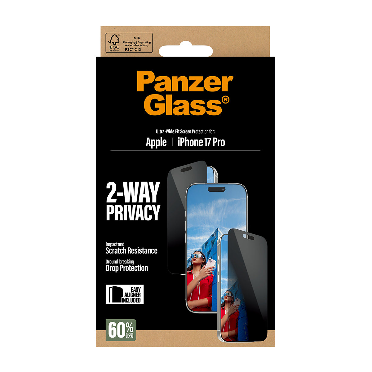 PanzerGlass Privacy Screen Protector, Ultra-Wide Fit 6.3" for iPhone 17 Pro
