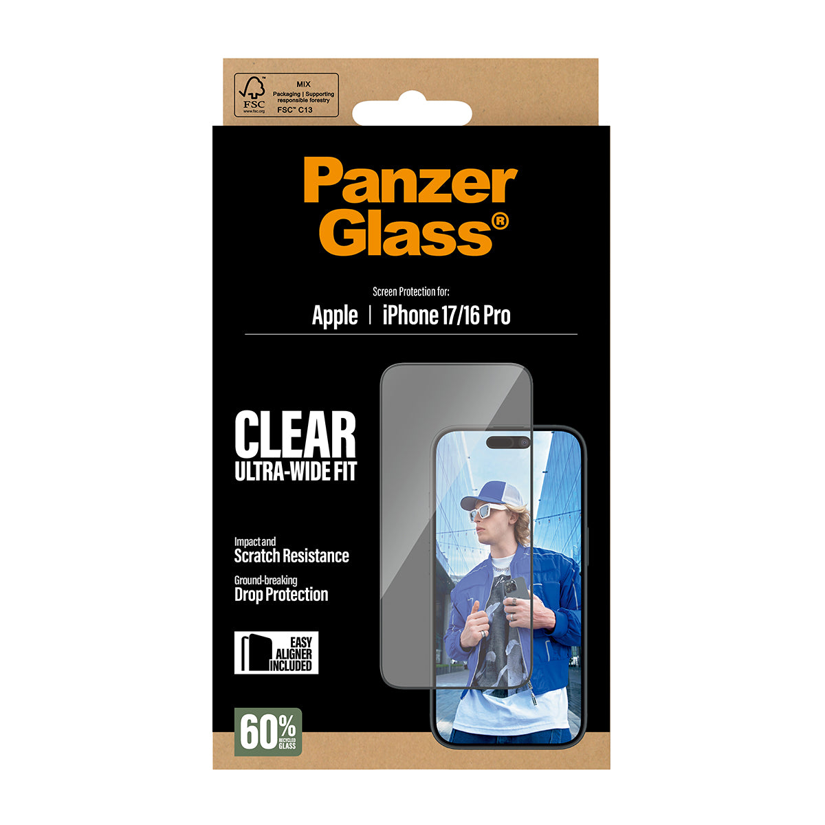 PanzerGlass Screen Protector, Ultra-Wide Fit 6.3" for iPhone 17