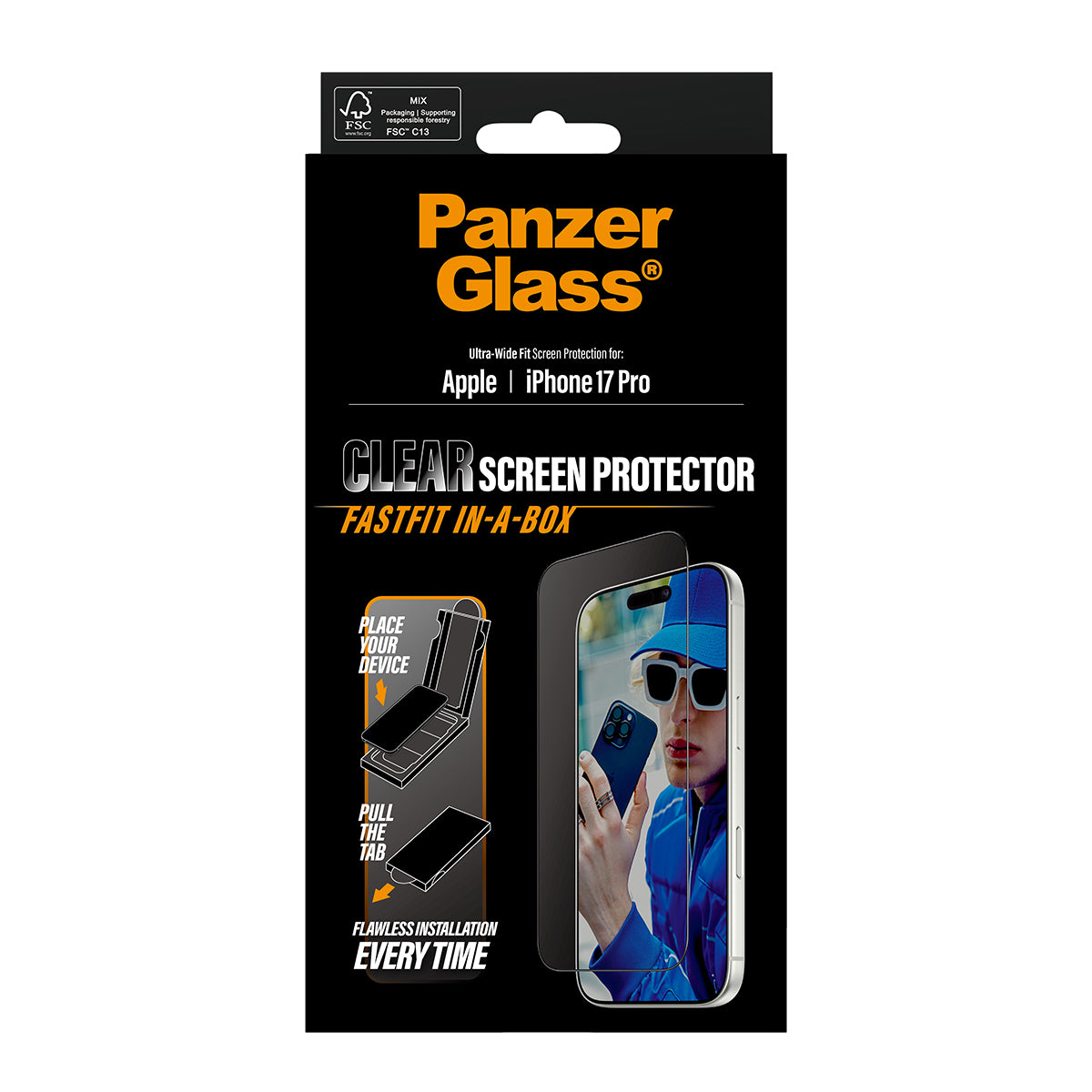 PanzerGlass Screen Protector, Ultra-Wide Fit 6.3" for iPhone 17 Pro