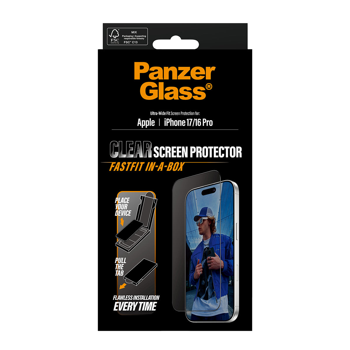 PanzerGlass Screen Protector, Ultra-Wide Fit 6.3" for iPhone 17