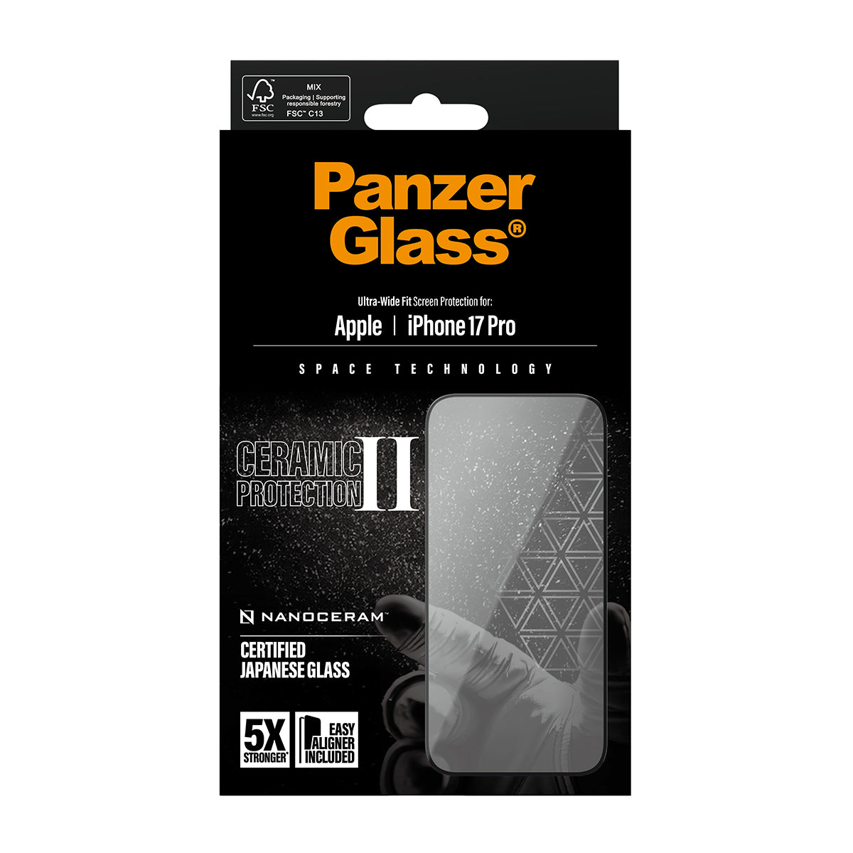 PanzerGlass Ceramic II Screen Protector, Ultra-Wide Fit 6.3" for iPhone 17 Pro