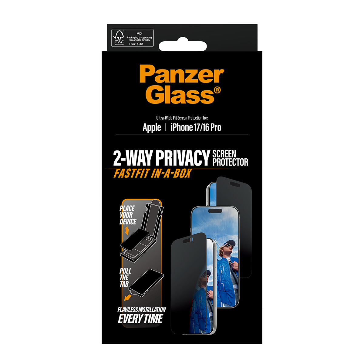 PanzerGlass Privacy Screen Protector, Ultra-Wide Fit 6.3" for iPhone 17