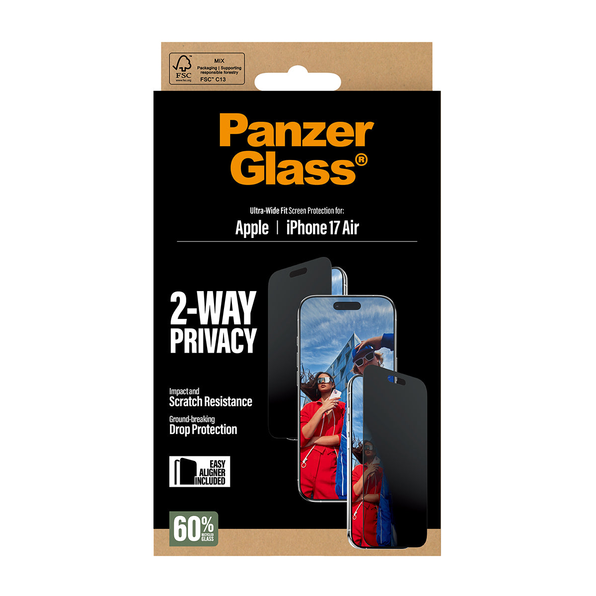 PanzerGlass Privacy Screen Protector, Ultra-Wide Fit 6.6" for iPhone 17 Air