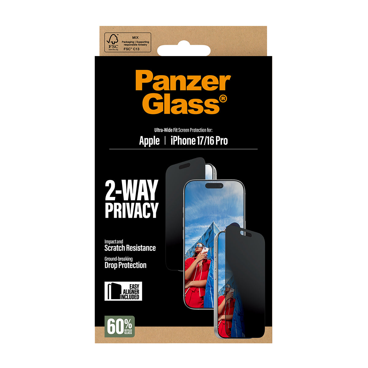 PanzerGlass Privacy Screen Protector, Ultra-Wide Fit 6.3" for iPhone 17