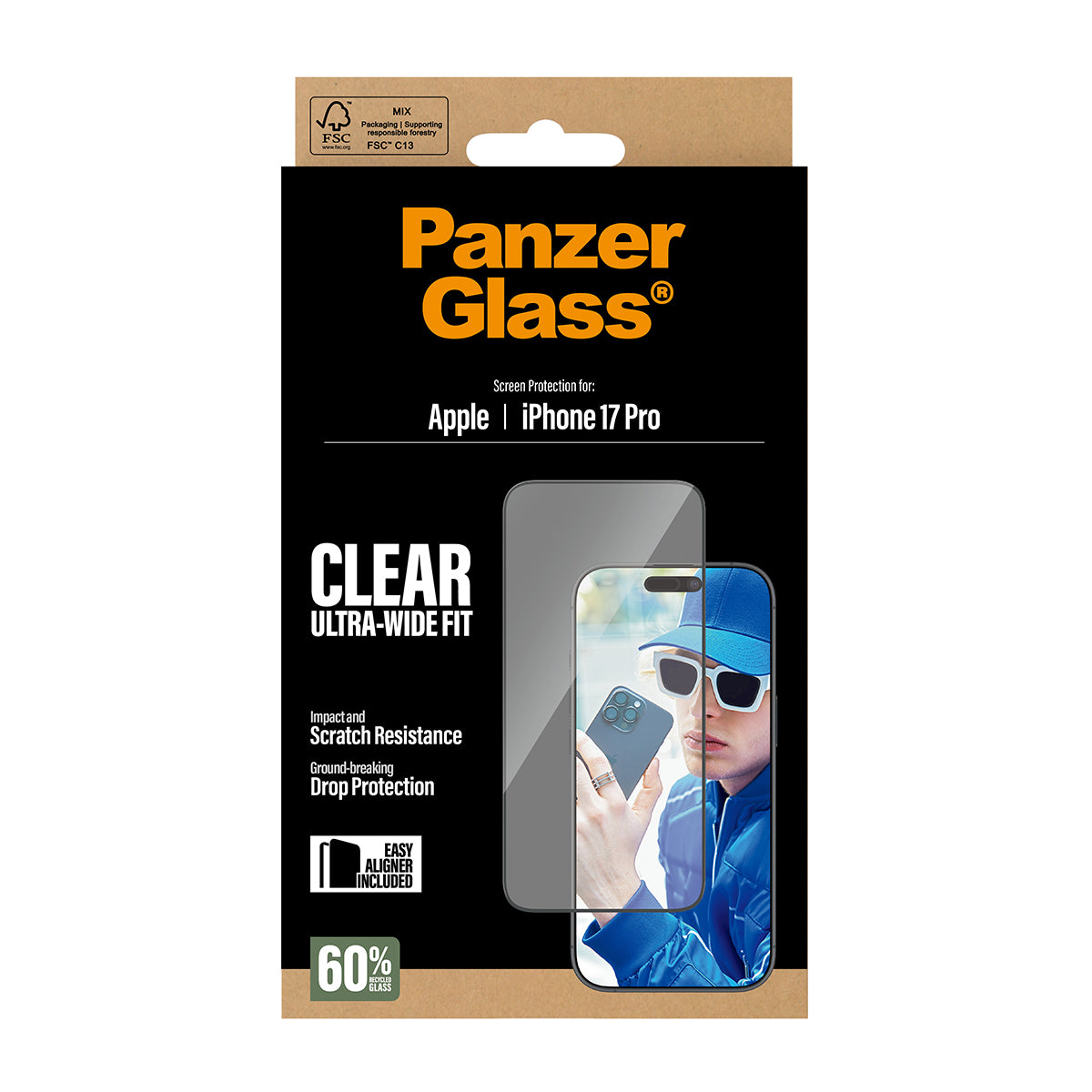 PanzerGlass Screen Protector, Ultra-Wide Fit 6.3" for iPhone 17 Pro