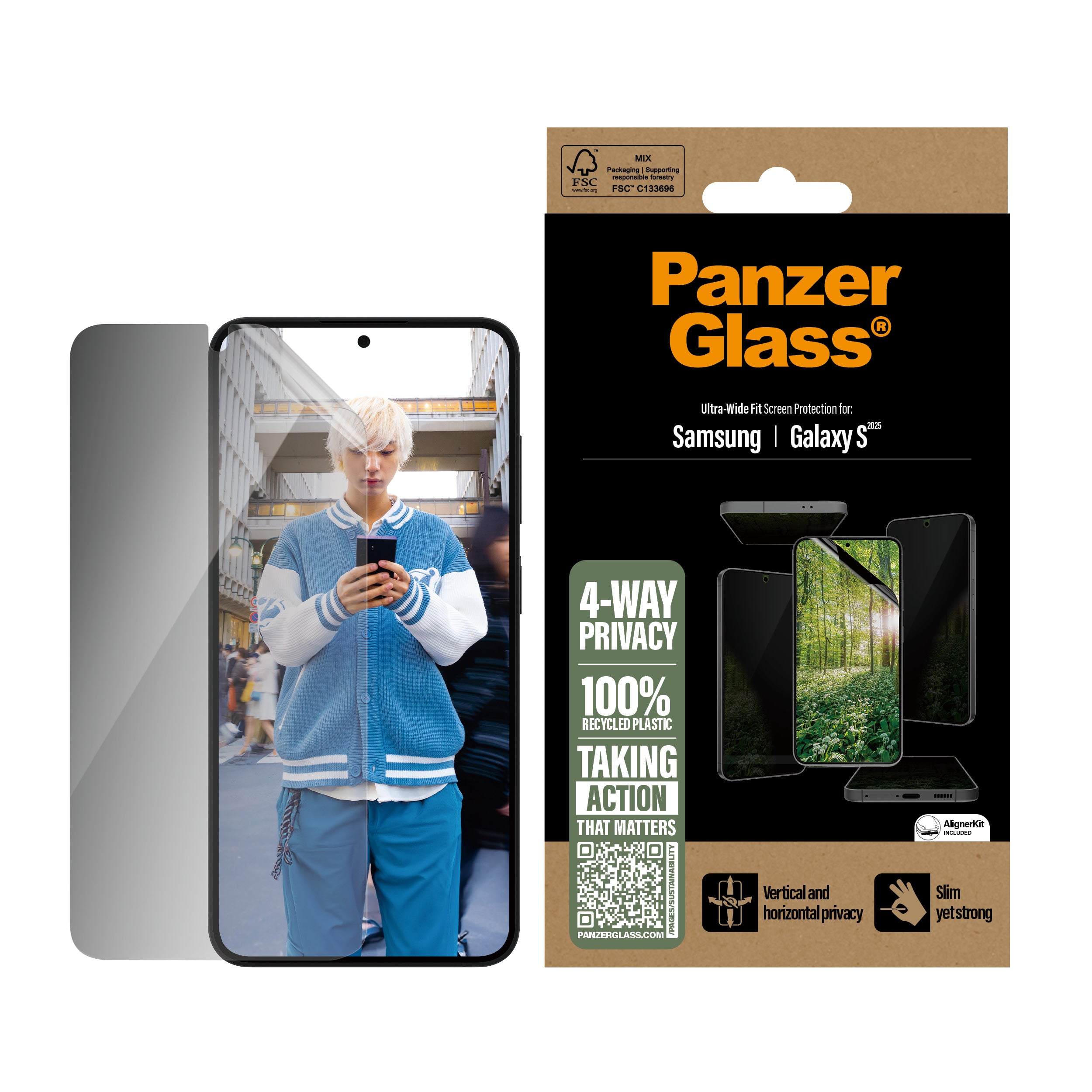 PanzerGlass 4-Way Privacy Matte Screen Protector, for Galaxy S25