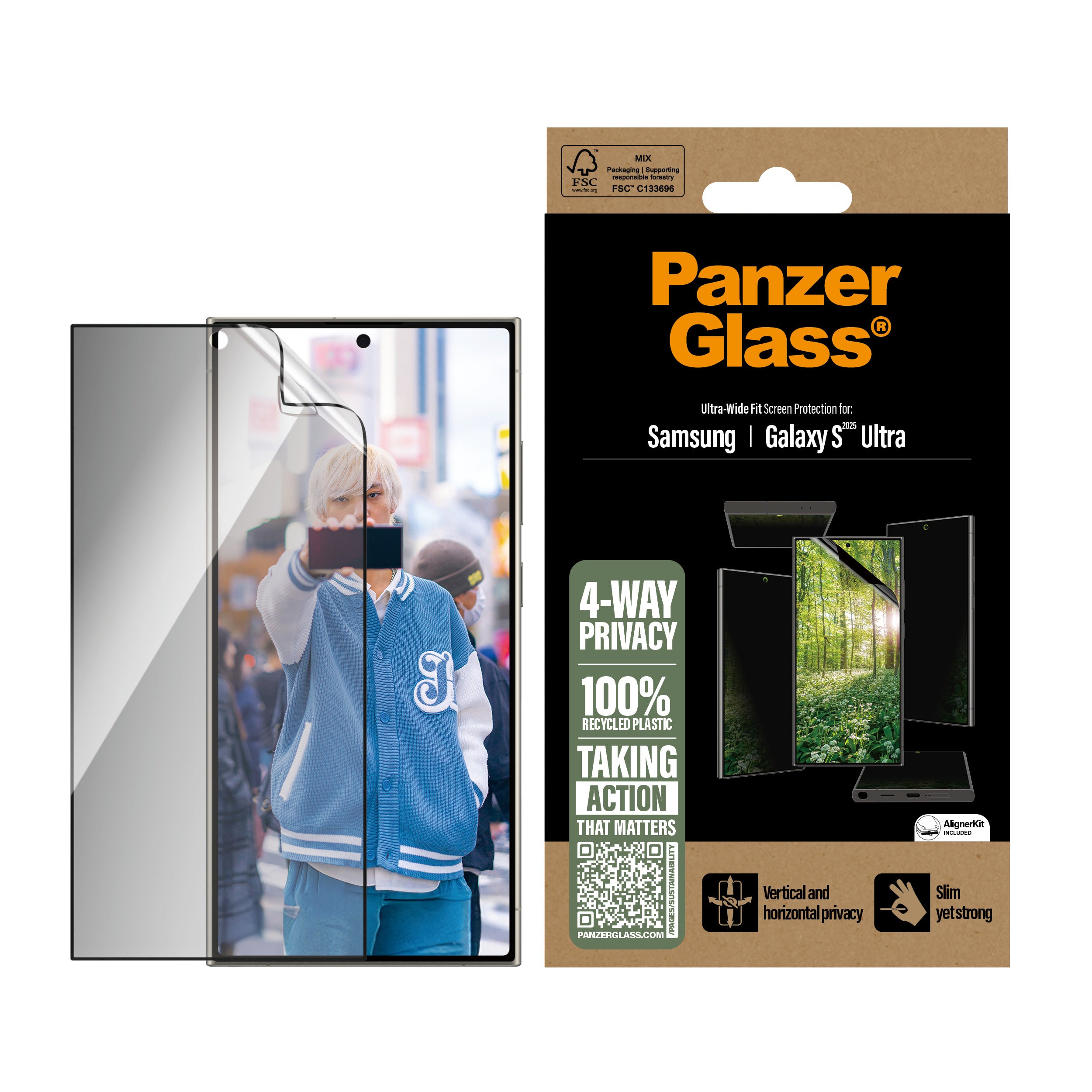 PanzerGlass 4-Way Privacy Matte Screen Protector, for Galaxy S25 Ultra