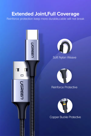 UGREEN USB-A 2.0 to USB-C Cable Nickel Plating Aluminum Braid 1.5m (Black) 18W product image 12