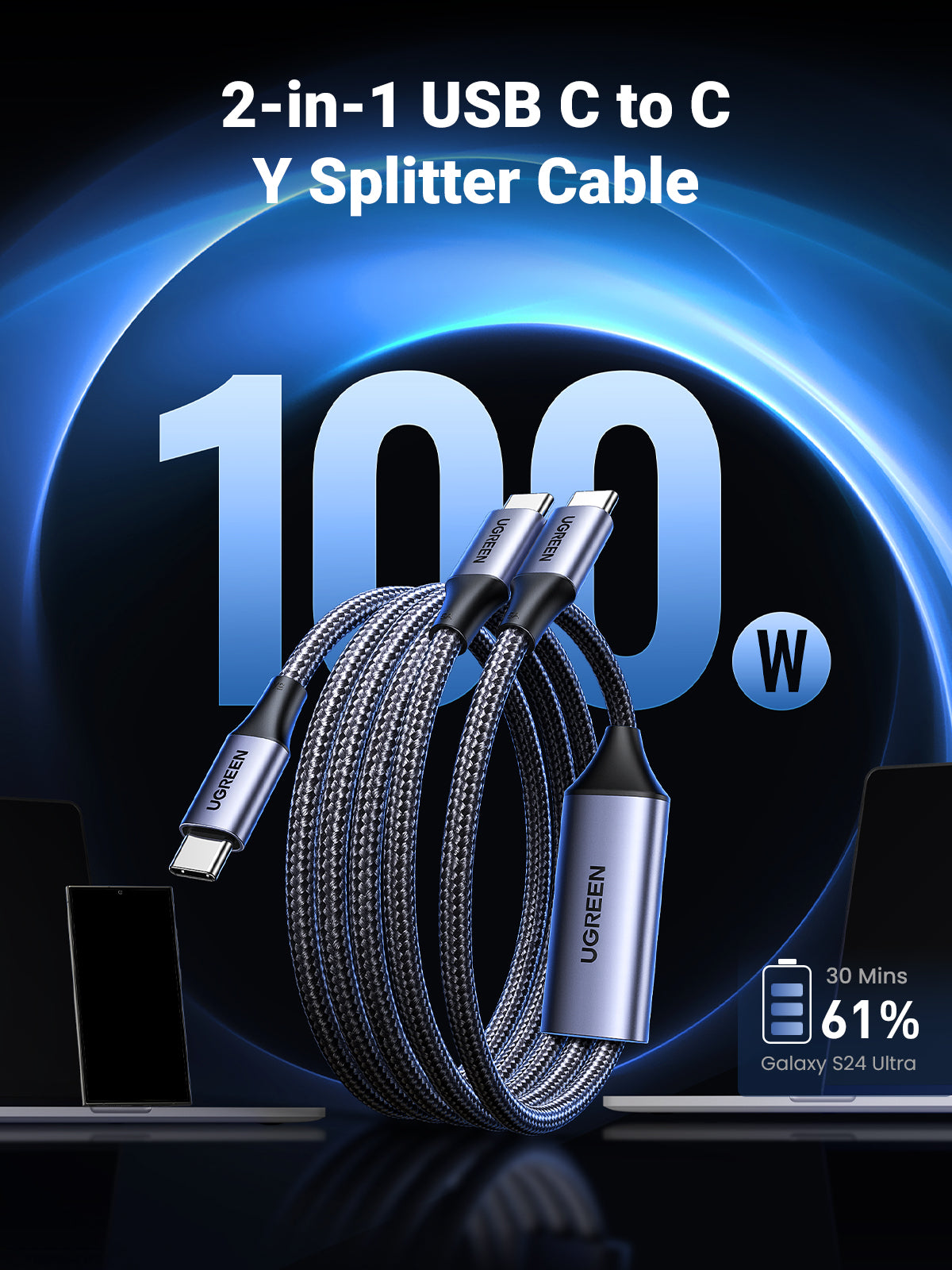 UGREEN 2-in-1 Universal PD Fast Charging Cable 5A Max 100W max black product image 3