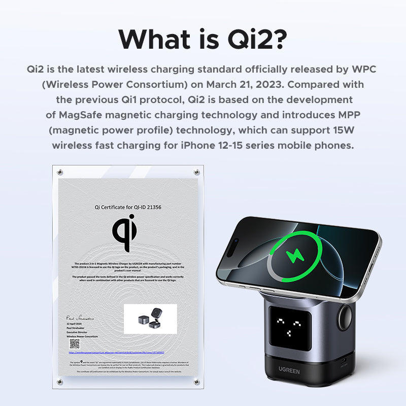 UGREEN Uno 2-in-1 Magnetic Wireless Charger 20w (Space Grey) product image 1