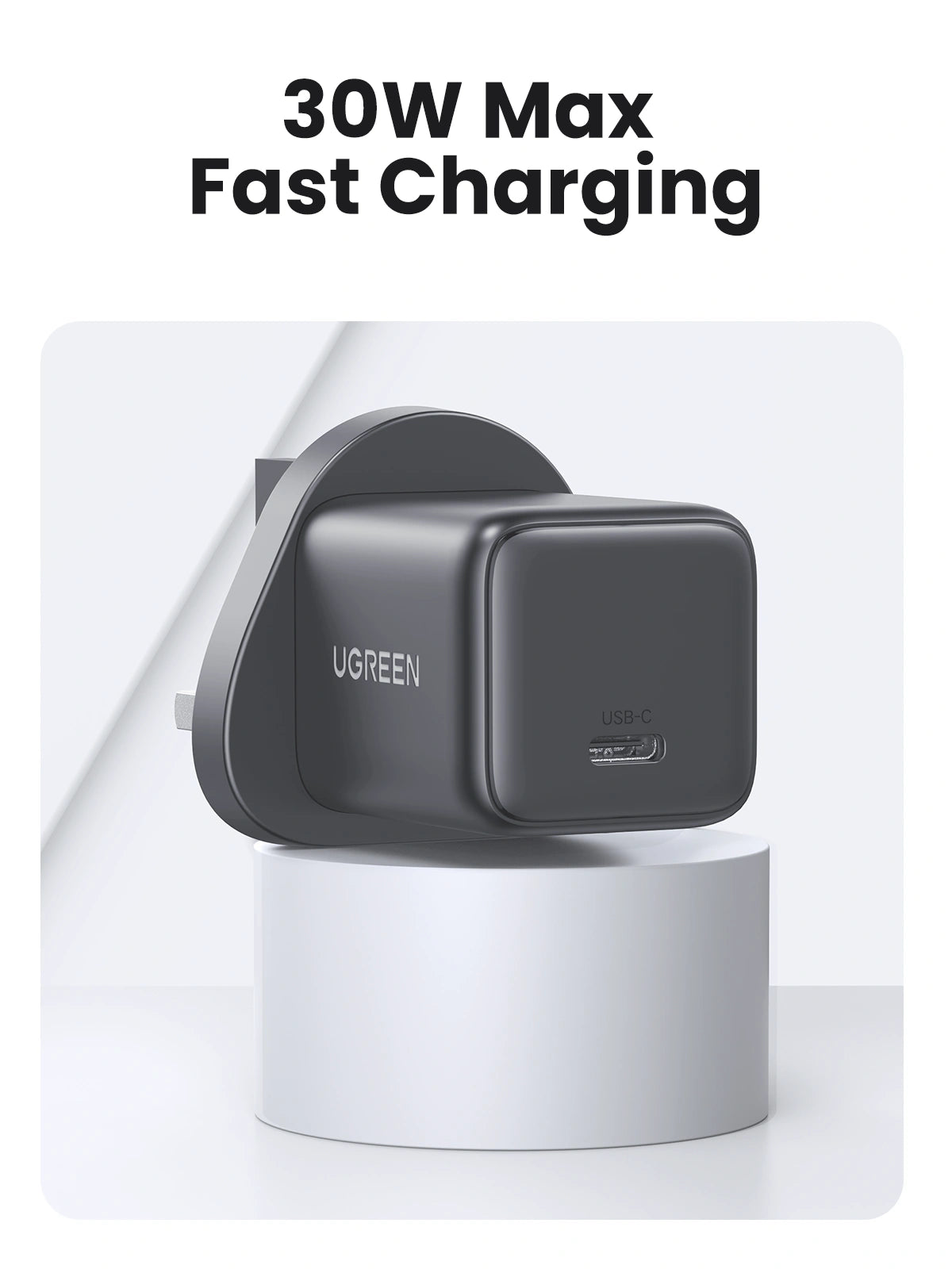UGREEN 30W One Port USB-C GaN Fast Charger UK Space Grey product image 1
