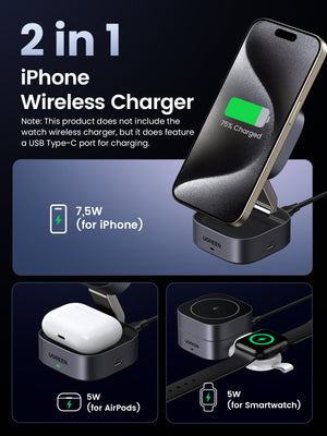 UGREEN 2-in-1 Magnetic Wireless Charger35278 7.5W (Space Grey) product image 8