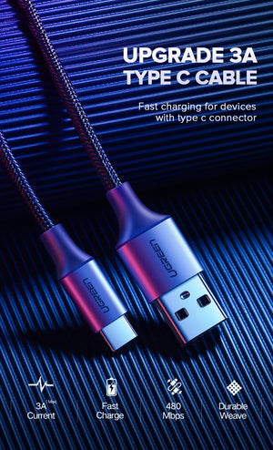 UGREEN USB-A 2.0 to USB-C Cable Nickel Plating Aluminum Braid 1.5m (Black) 18W product image 16