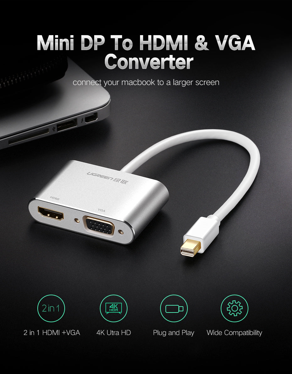 UGREEN Mini DP to HDMI + VGA Converter (Silver) product image 8