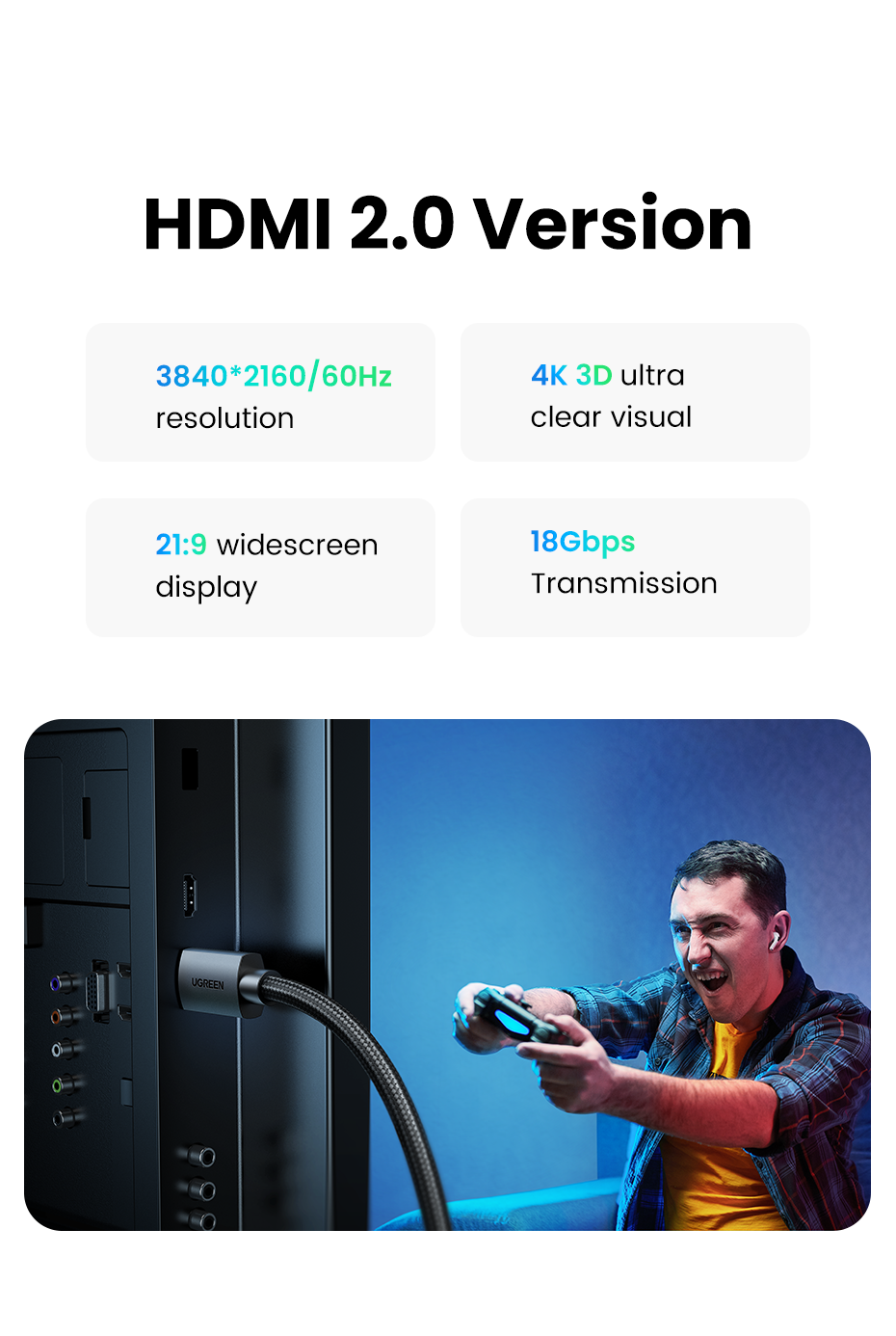 UGREEN 4K HDMI Cable Male to Male Braided 2m black product image 7