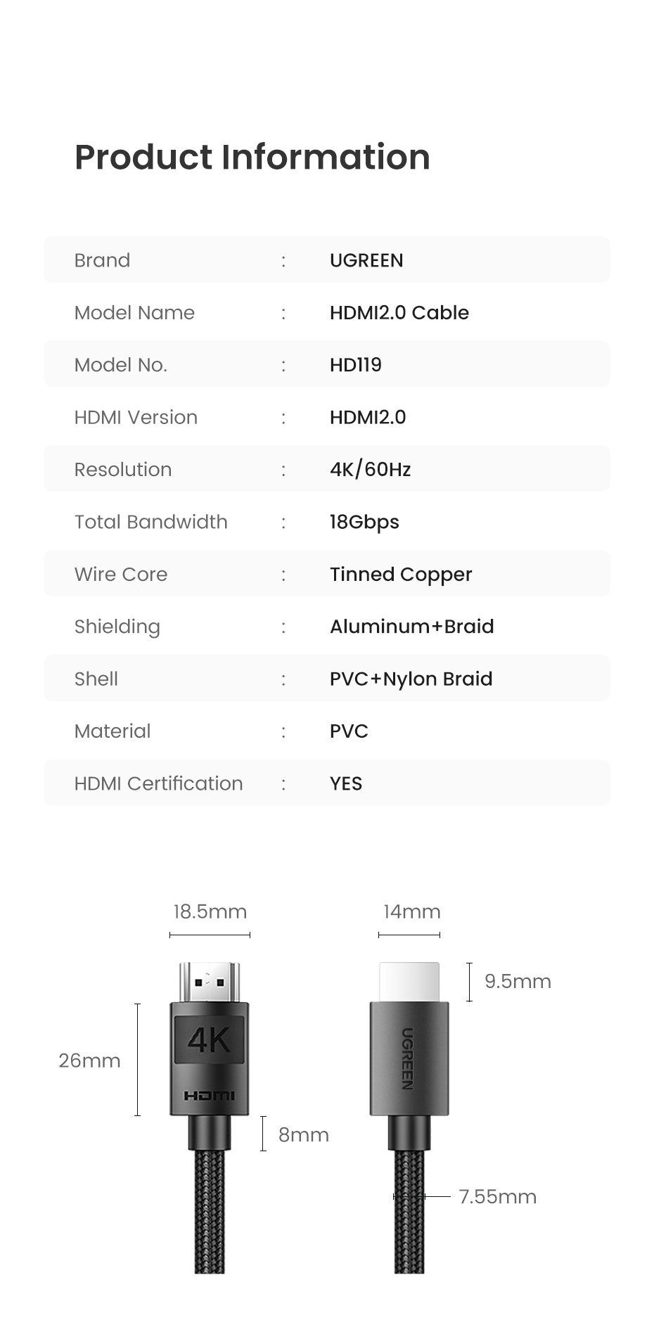 UGREEN 4K HDMI Cable Male to Male Braided 2m black product image 2