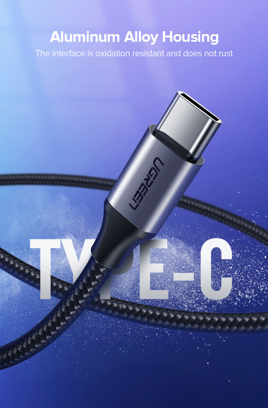 UGREEN USB-A 2.0 to USB-C Cable Nickel Plating Aluminum Braid 1.5m (Black) 18W product image 10