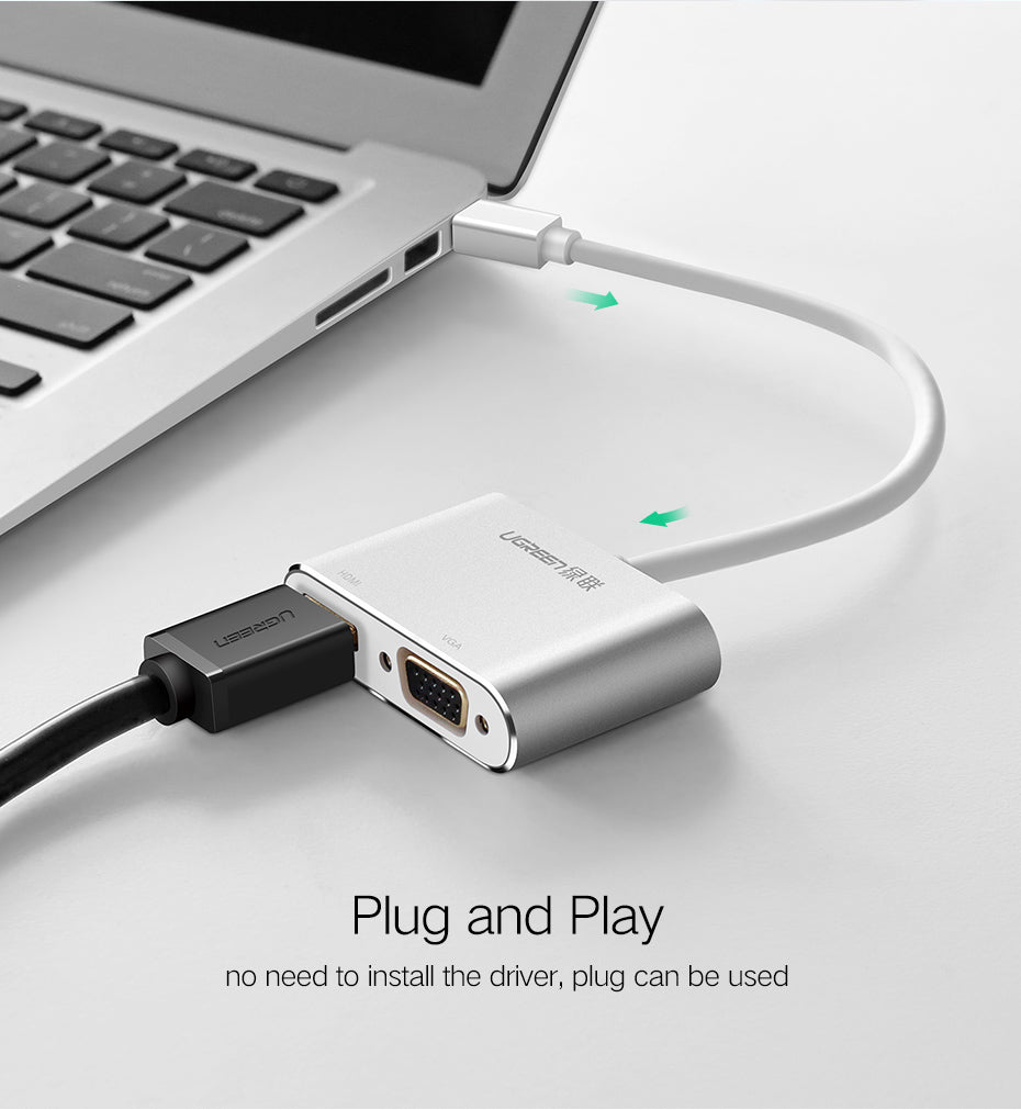 UGREEN Mini DP to HDMI + VGA Converter (Silver) product image 3