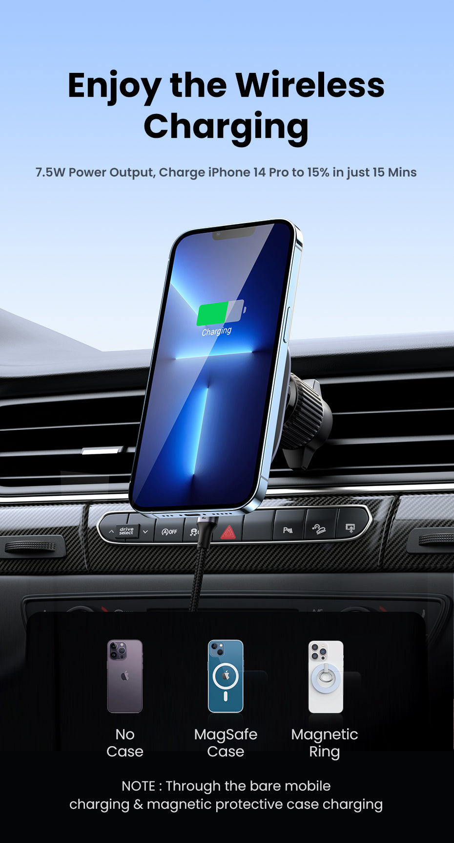 UGREEN Magnetic Car Wireless Charger 15W CD345 (Black) product image 6