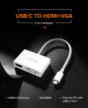 UGREEN USB Type C to HDMI + VGA Converter (White) product image 1