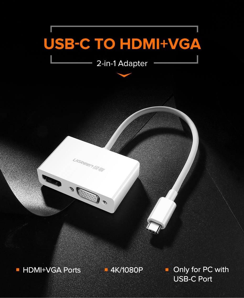 UGREEN USB Type C to HDMI + VGA Converter (White) product image 1