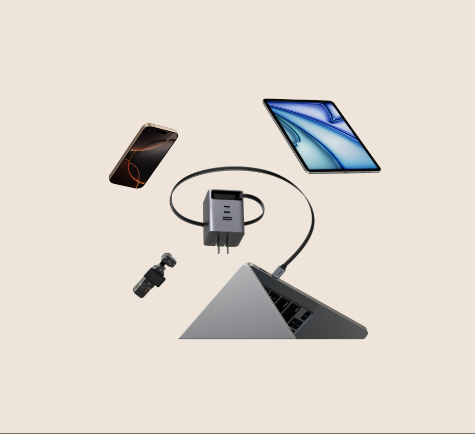 UGREEN 100W GaN Fast Charger with Retractable Cable (3-port) (Space Gray) product image 3