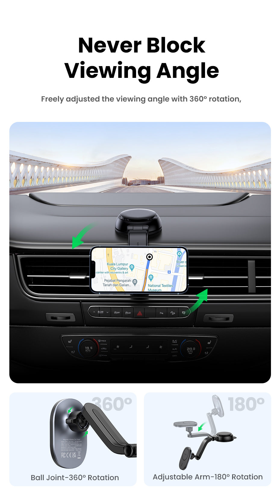 UGREEN Magnetic Car Wireless Charger 15W CD345 (Black) product image 4