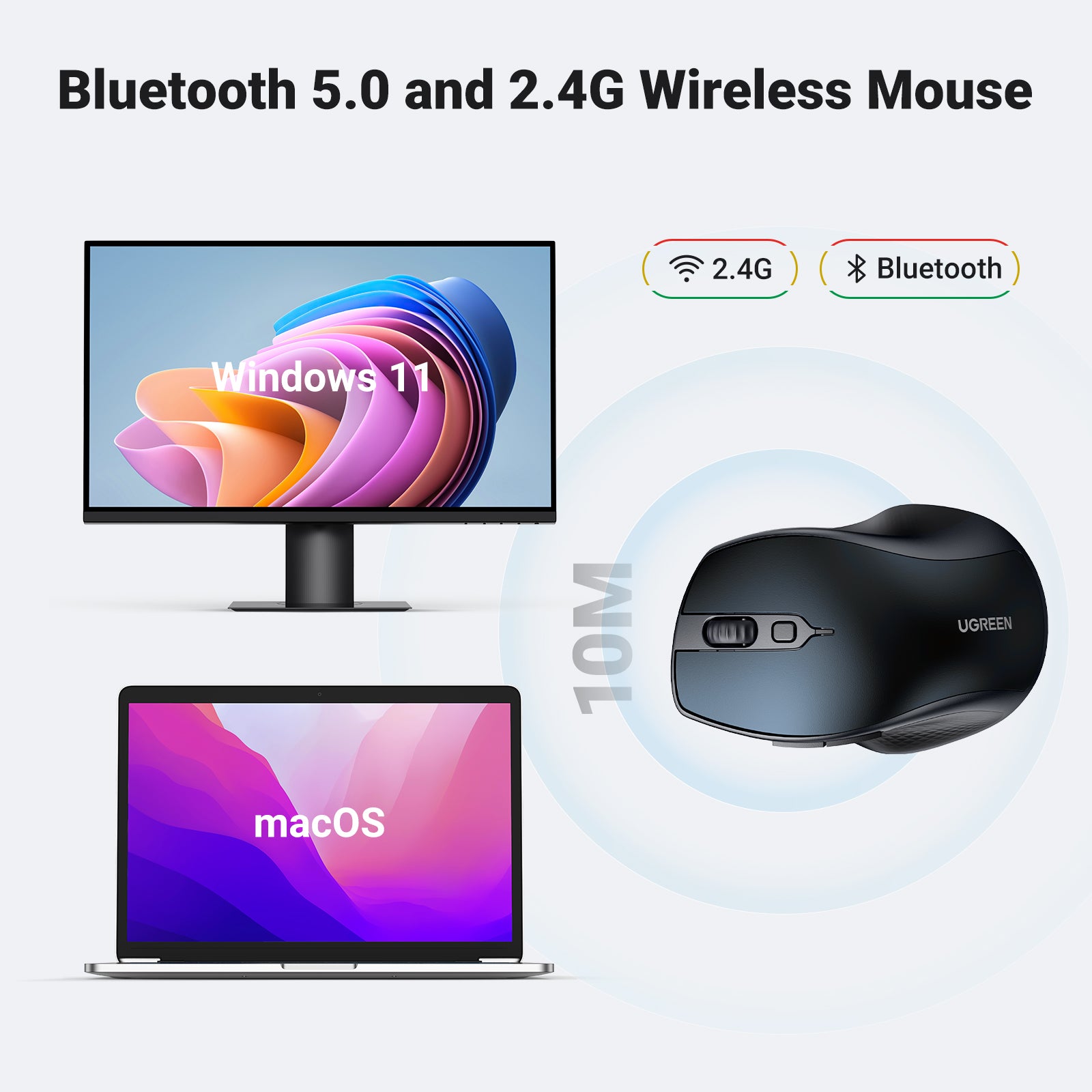 UGREEN Ergonomic Wireless Mouse (Blue) product image 4