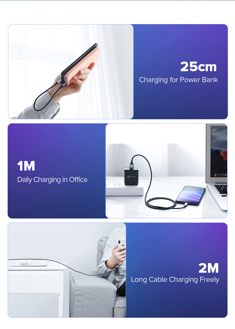 UGREEN USB-A 2.0 to USB-C Cable Nickel Plating Aluminum Braid 1.5m (Black) 18W product image 4