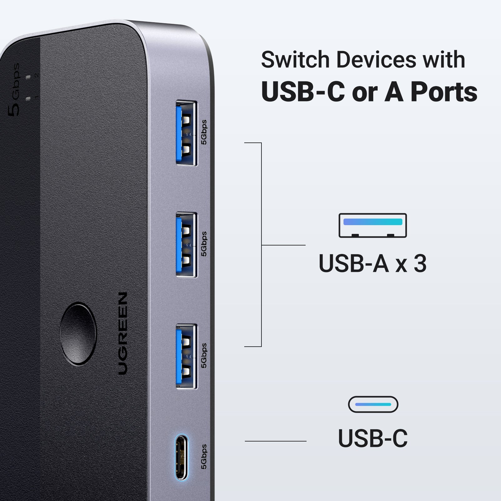 UGREEN USB 3.0 Sharing Switch 2 In 4 Out Black product image 1