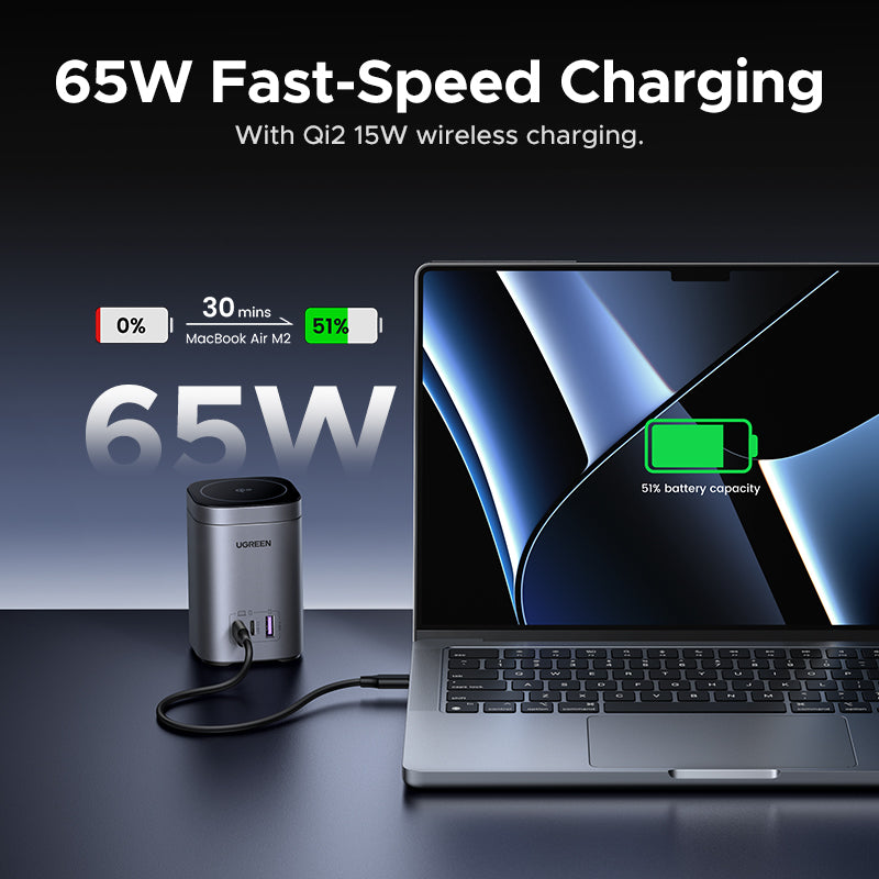 UGREEN 65W 2-in-1 GaN Desktop Fast Charger UK (Space Grey) product image 4