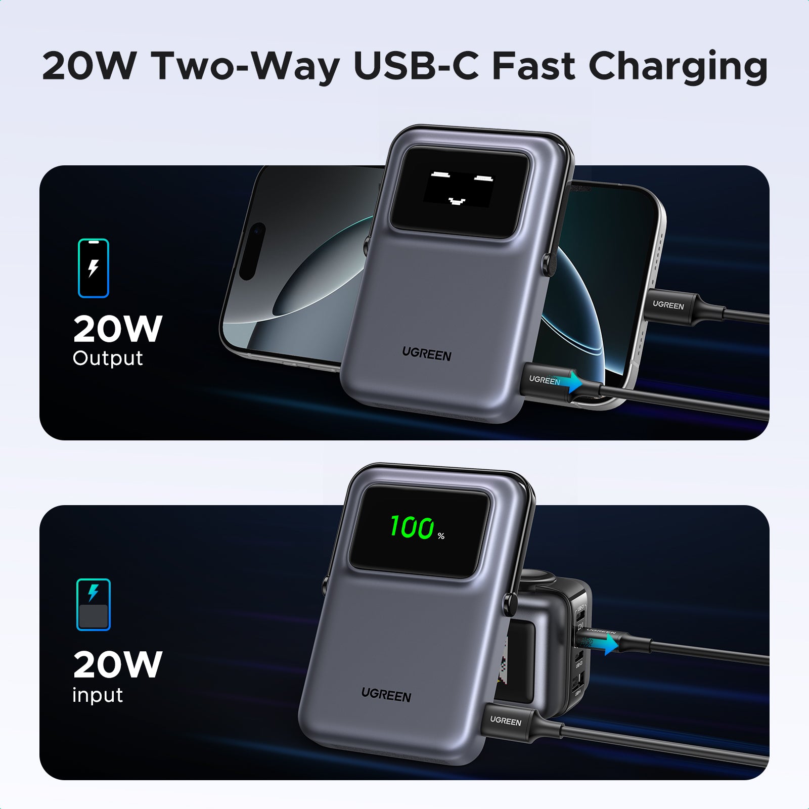 UGREEN Uno 10000mAh Magnetic Wireless 15W Power Bank 20W Black product image 7