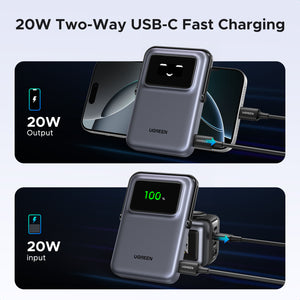 UGREEN Uno 10000mAh Magnetic Wireless 15W Power Bank 20W Black product image 7