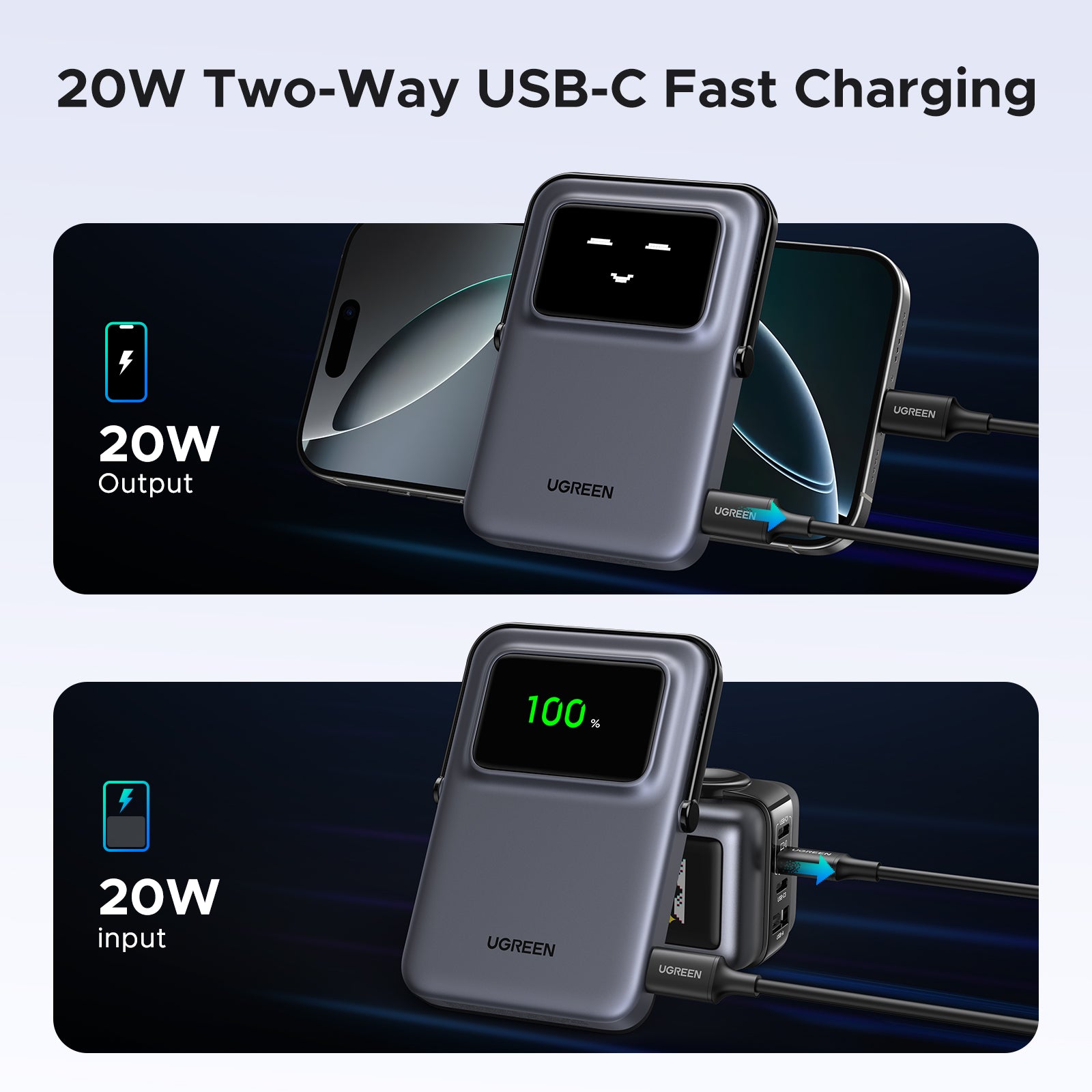 UGREEN Uno 5000mAh 20W Magnetic Wireless Power Bank Black product image 3