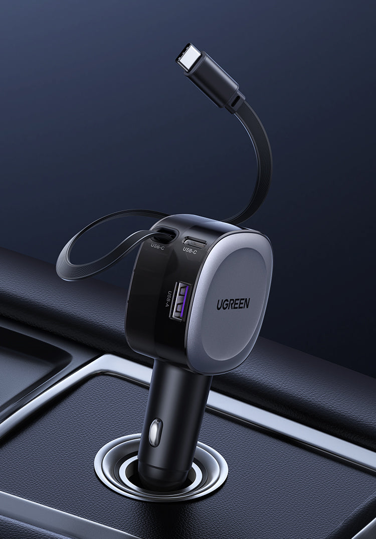 UGREEN 75W Fast Car Charger with Retractable Cable Type C (Space Grey) product image 6